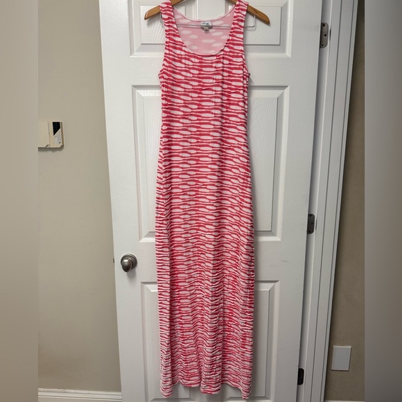 Beige by Eci Women’s Coral and White Textured Knit Lined Maxi Dress Size M - Picture 1 of 11